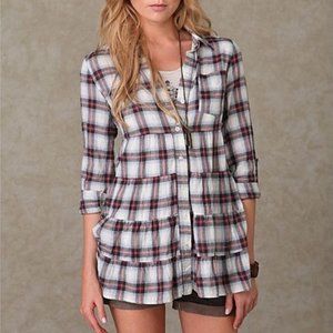 Free People Eternal Sunshine Ruffled Plaid Shirt 0